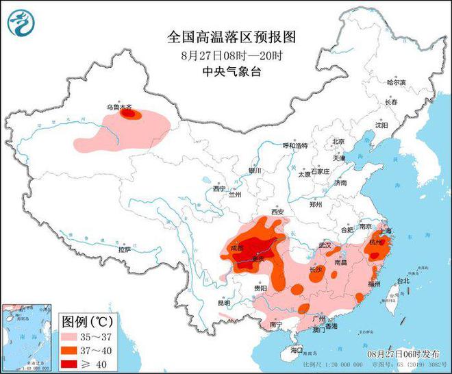 高温黄色预警继续：重庆中西部、四川东南部等地局地可达40℃以上